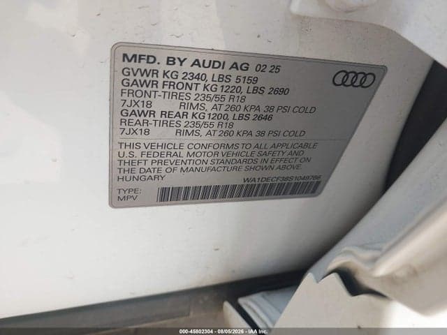 2025 AUDI Q3 PREMIUM 45 TFSI S LINE QUATTRO TIPTRONIC 9