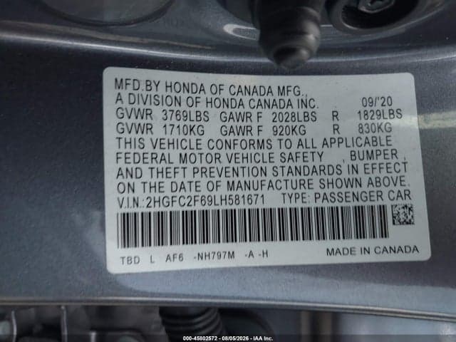 2020 HONDA CIVIC LX 9