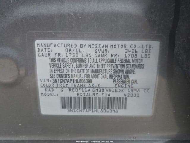 2017 NISSAN VERSA 1.6 S/1.6 S+/1.6 SL/1.6 SV 9