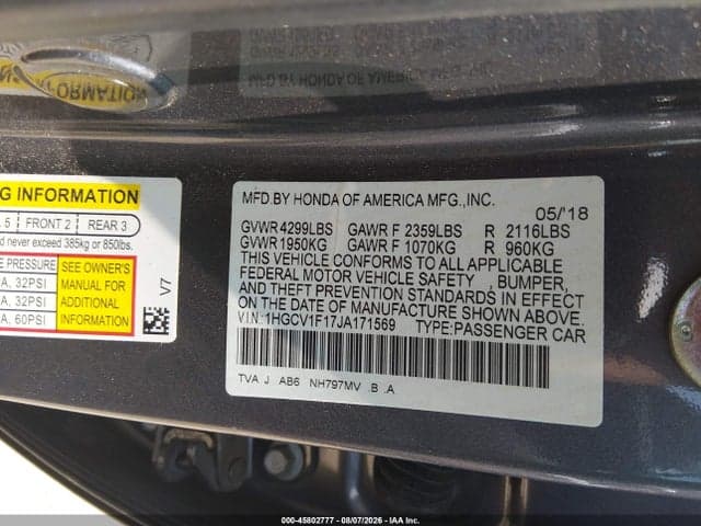 2018 HONDA ACCORD LX 9