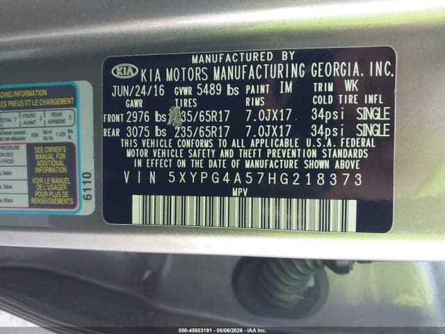2017 KIA SORENTO 3.3L LX 9