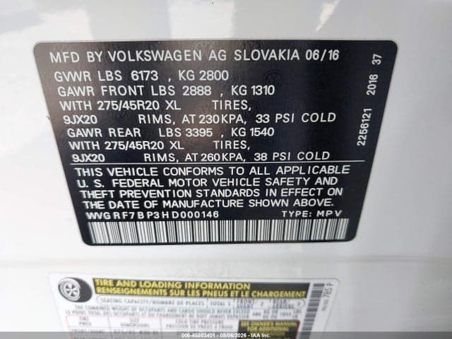 2017 VOLKSWAGEN TOUAREG V6 WOLFSBURG EDITION 9