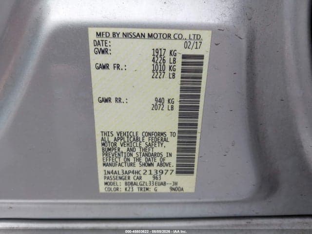 2017 NISSAN ALTIMA 2.5 S 9