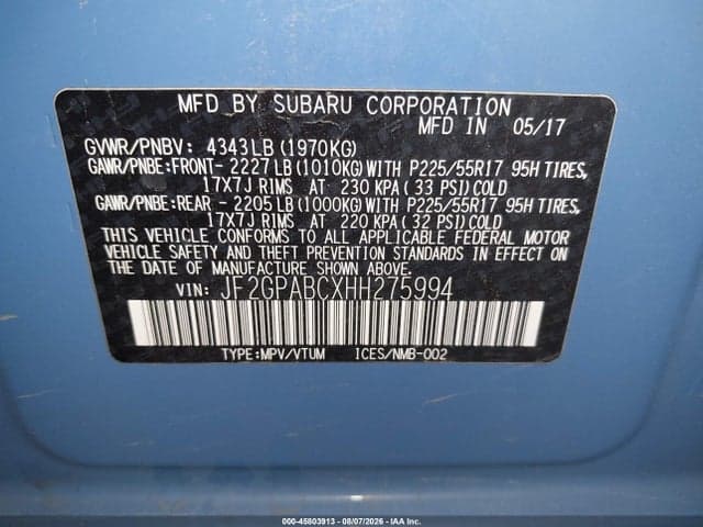 2017 SUBARU CROSSTREK 2.0I PREMIUM 9