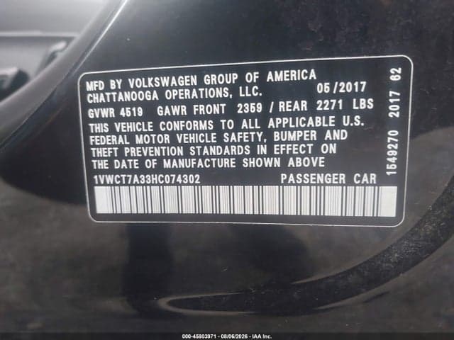 2017 VOLKSWAGEN PASSAT 1.8T SEL PREMIUM 9