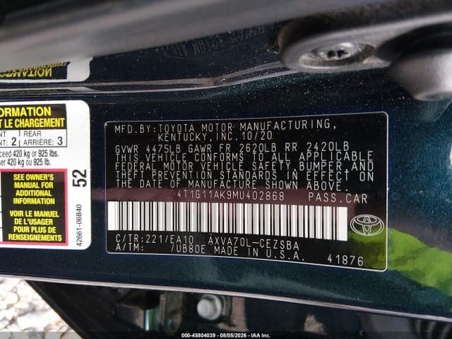 2021 TOYOTA CAMRY SE 9
