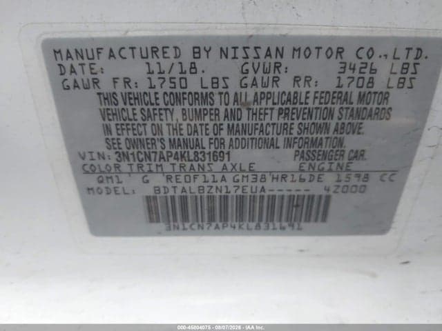 2019 NISSAN VERSA 1.6 SV 9