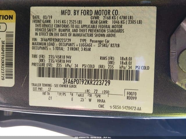 2019 FORD FUSION SE 9