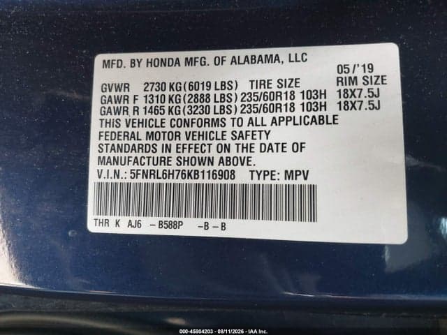 2019 HONDA ODYSSEY EX-L 9