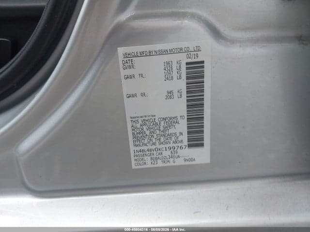 2019 NISSAN ALTIMA 2.5 S 9