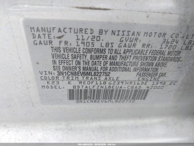 2021 NISSAN VERSA SV XTRONIC CVT 9