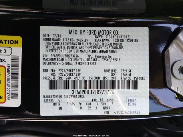2018 FORD FUSION HYBRID S 9