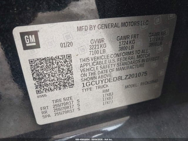 2020 CHEVROLET SILVERADO 1500 4WD SHORT BED LT 9