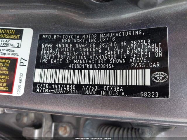 2017 TOYOTA CAMRY HYBRID XLE 9