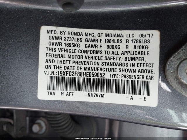 2017 HONDA CIVIC EX 9