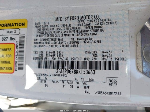 2019 FORD FUSION S 9