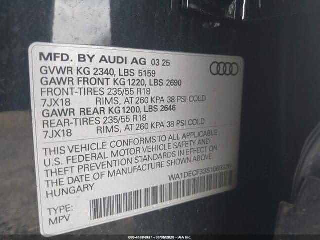 2025 AUDI Q3 PREMIUM 45 TFSI S LINE QUATTRO TIPTRONIC 9