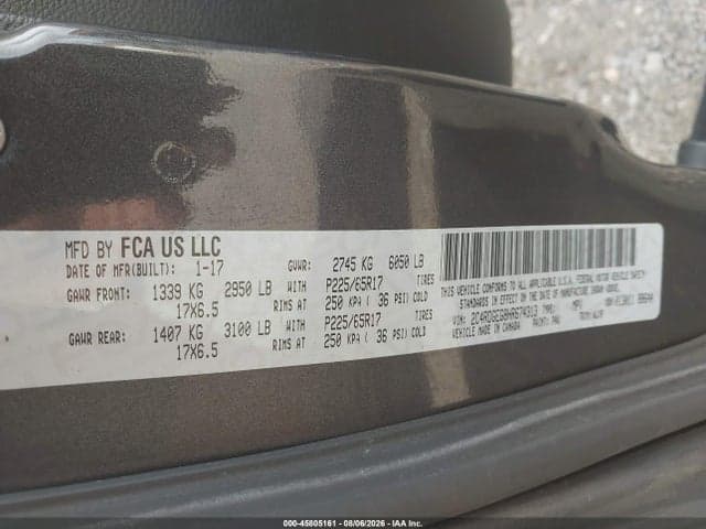 2017 DODGE GRAND CARAVAN GT 9