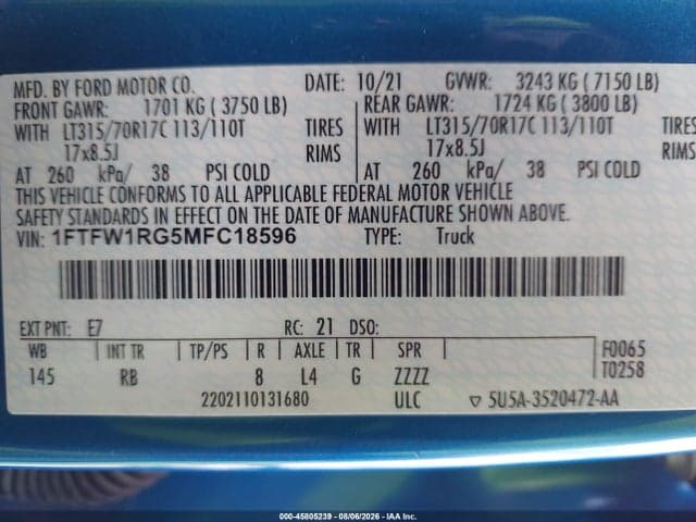 2021 FORD F-150 RAPTOR 9