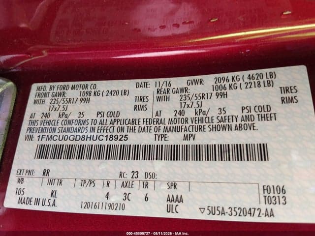 2017 FORD ESCAPE SE 9