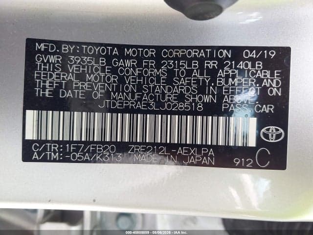 2020 TOYOTA COROLLA LE 9
