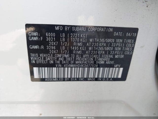 2019 SUBARU ASCENT PREMIUM 9