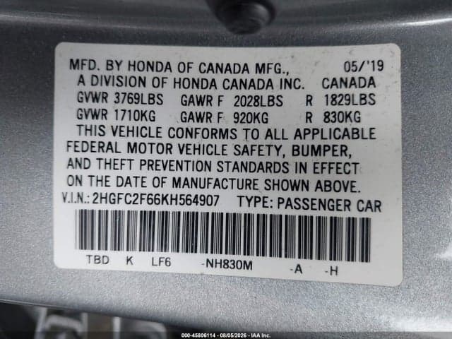 2019 HONDA CIVIC LX 9