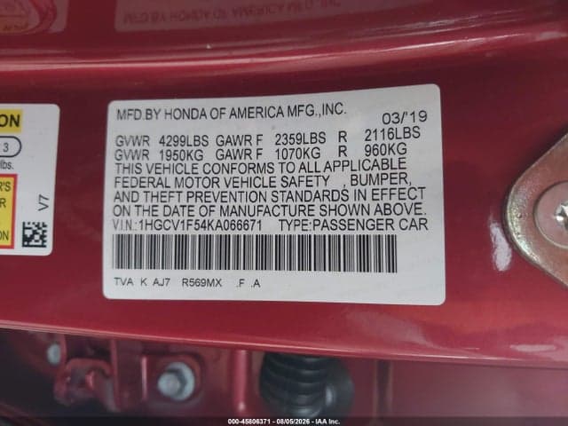 2019 HONDA ACCORD EX-L 9