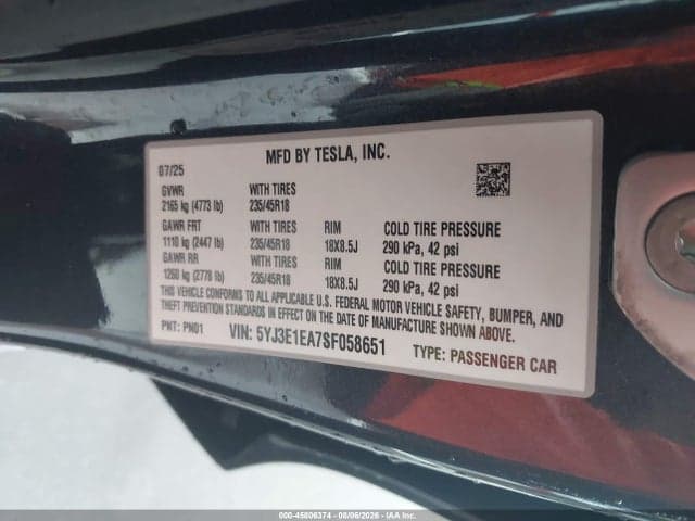 2025 TESLA MODEL 3 LONG RANGE REAR-WHEEL DRIVE/STANDARD REAR-WHEEL DRIVE 9