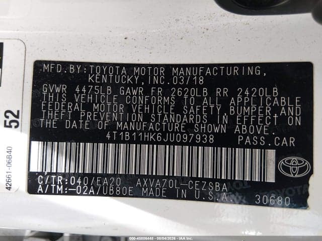 2018 TOYOTA CAMRY SE 9