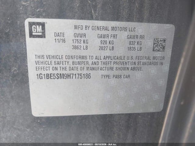 2017 CHEVROLET CRUZE LT AUTO 9