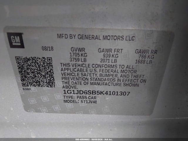 2019 CHEVROLET SONIC LT AUTO 9