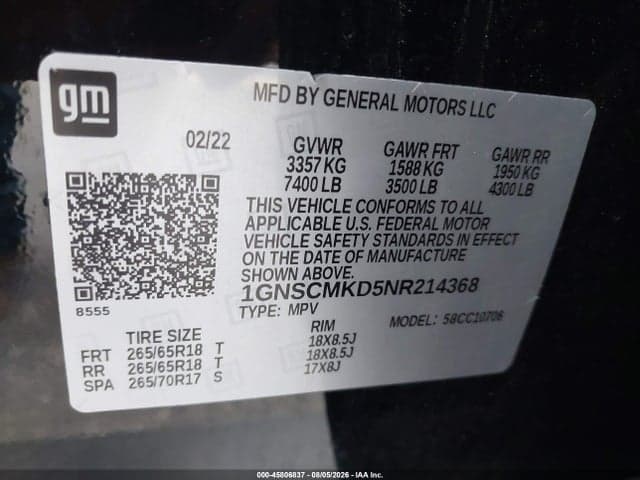 2022 CHEVROLET TAHOE 2WD LS 9
