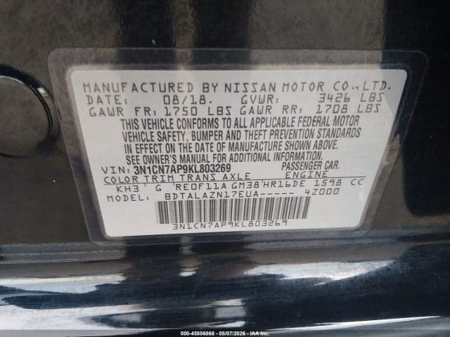 2019 NISSAN VERSA 1.6 S+ 9