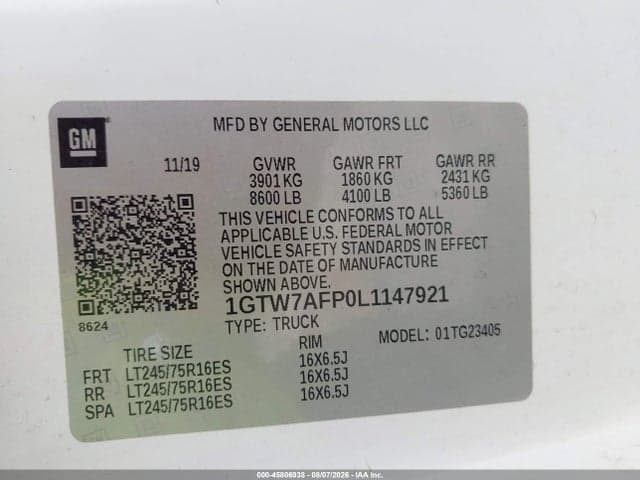 2020 GMC SAVANA CARGO RWD 2500 REGULAR WHEELBASE WORK VAN 9