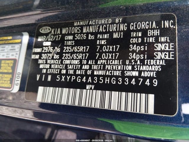 2017 KIA SORENTO 2.4L LX 9