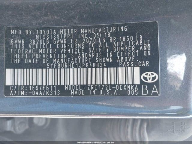 2018 TOYOTA COROLLA LE 9