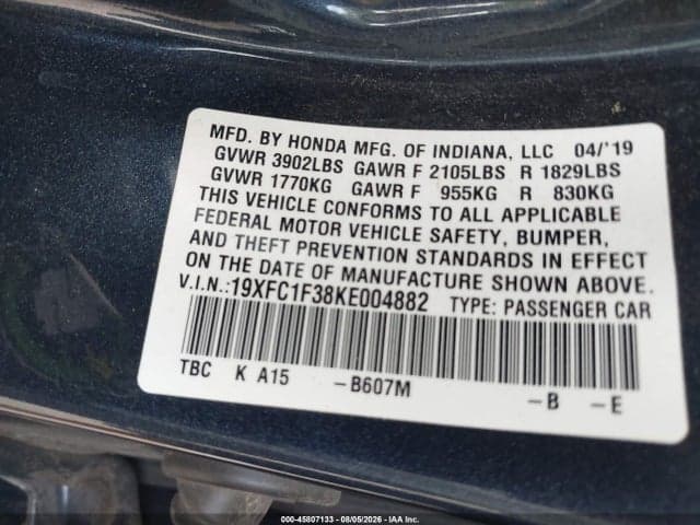 2019 HONDA CIVIC EX 9