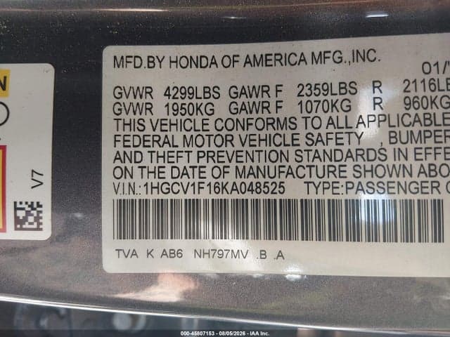 2019 HONDA ACCORD LX 9
