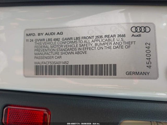 2025 AUDI A5 SPORTBACK PREMIUM PLUS 45 TFSI S LINE QUATTRO S TRONIC 9