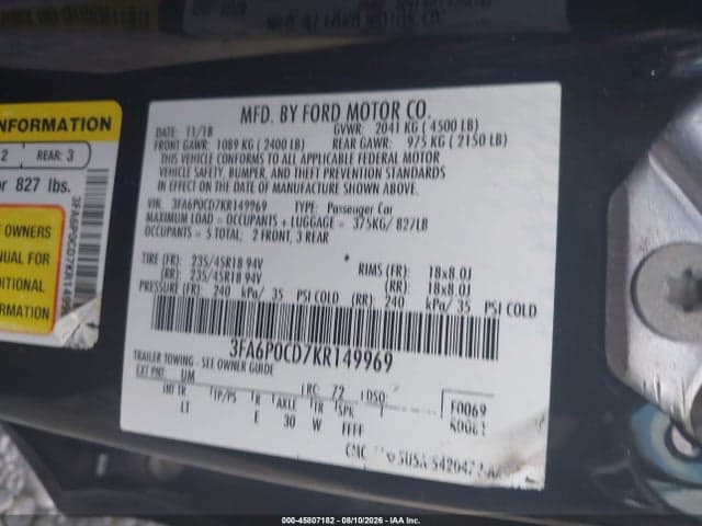 2019 FORD FUSION SEL 9