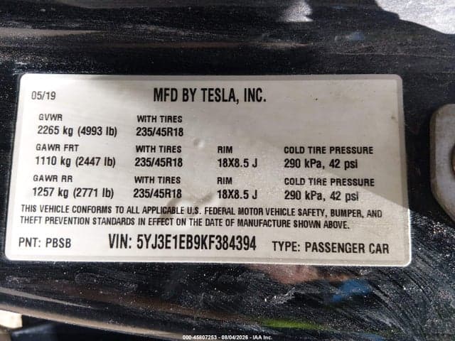 2019 TESLA MODEL 3 LONG RANGE/PERFORMANCE 9