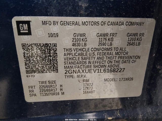 2020 CHEVROLET EQUINOX AWD LT 1.5L TURBO 9