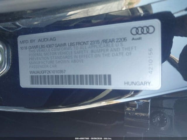 2019 AUDI A3 40 PREMIUM/40 TITANIUM PREMIUM 9