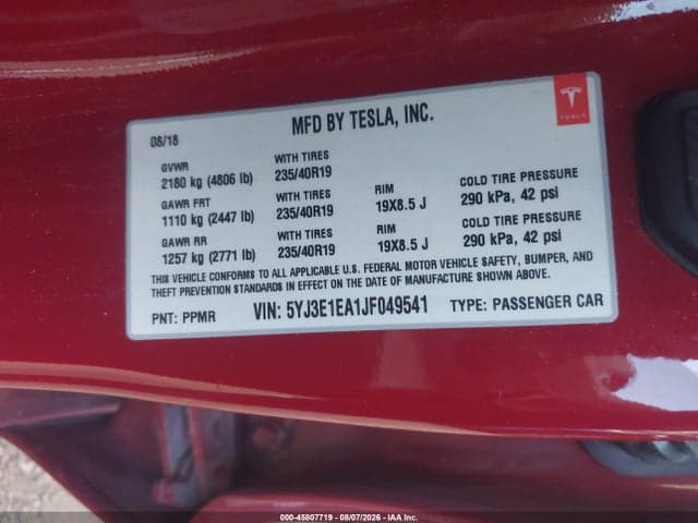 2018 TESLA MODEL 3 LONG RANGE/MID RANGE 9