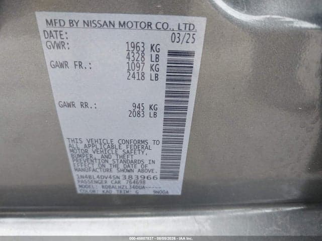 2025 NISSAN ALTIMA SV FWD 9