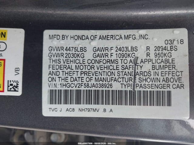 2018 HONDA ACCORD EX-L 2.0T 9