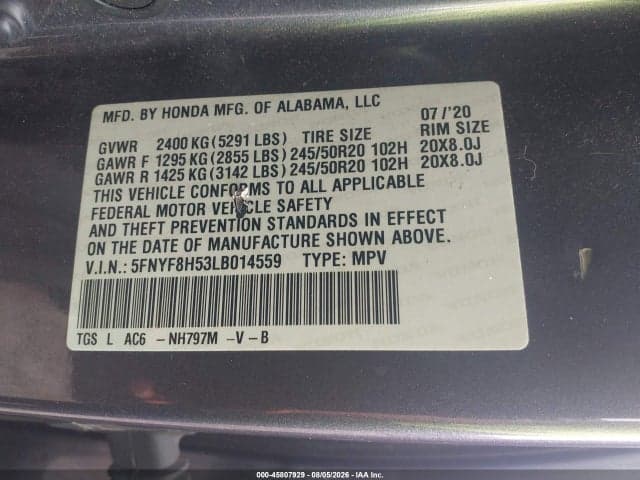2020 HONDA PASSPORT AWD EX-L 9