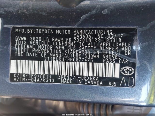 2017 TOYOTA COROLLA LE 9