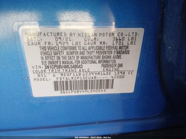 2021 NISSAN KICKS S XTRONIC CVT 9